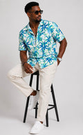 Men's Shirt – Blue, White & Green Palm Tree Print