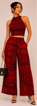 Red & Black Ankara 2-Piece Set – Smocked Top & Palazzo Trousers