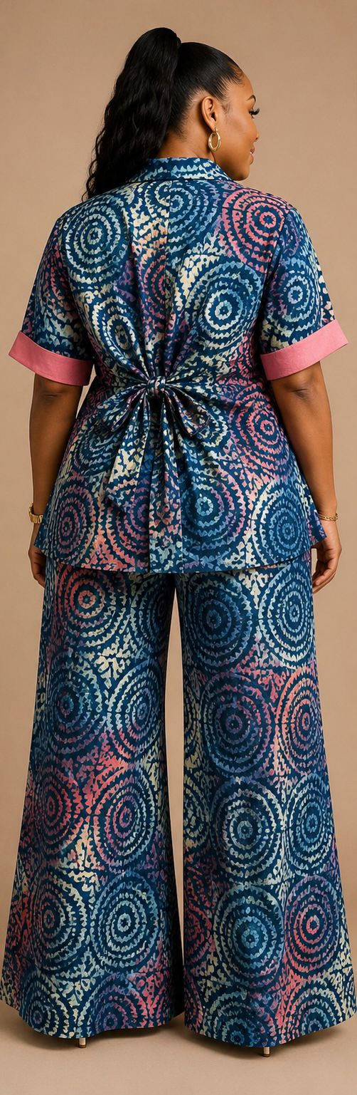 Adire Crepe & Aso-Oke Co-ord – Blue & Pink Pattern | UK Size 12-14
