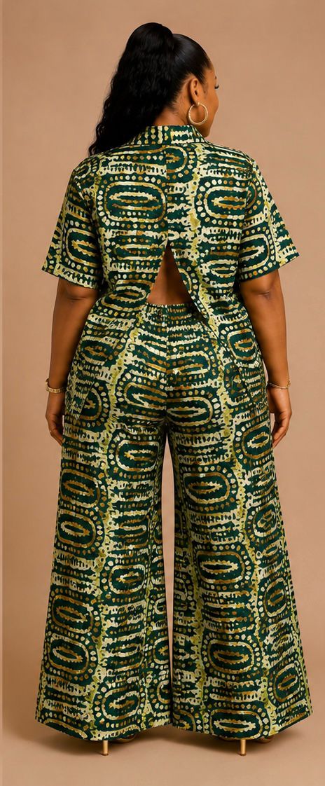 Adire Crepe – Green & Gold Pattern | UK Size 14-18