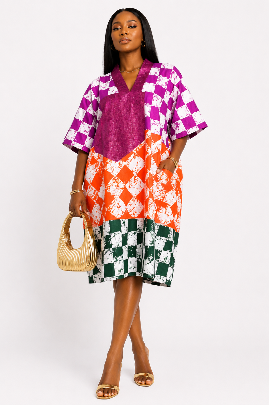 Olawunmi Dress- Multitone Ankara mixed with Aso-Oke