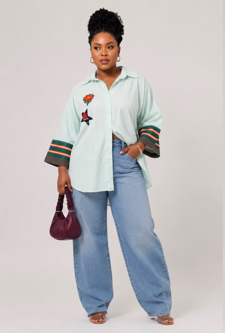 Stylish Aso‑Oke Mixed Shirt with Embellishment —