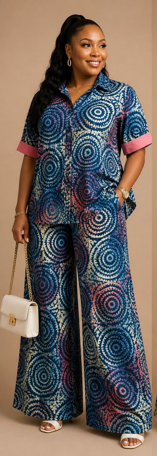 Adire Crepe & Aso-Oke Co-ord – Blue & Pink Pattern | UK Size 12-14