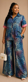 Adire Crepe & Aso-Oke Co-ord – Blue & Pink Pattern | UK Size 12-14