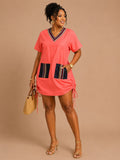 Peach Smocked Short Dress – Plain & Woven Mix | UK Size 10-14