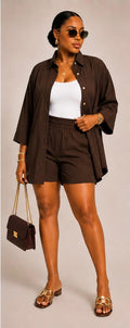 Oversized Women's Co-ord 2 Piece Set – Shirt & Shorts