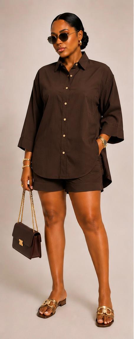 Oversized Women's Co-ord 2 Piece Set – Shirt & Shorts