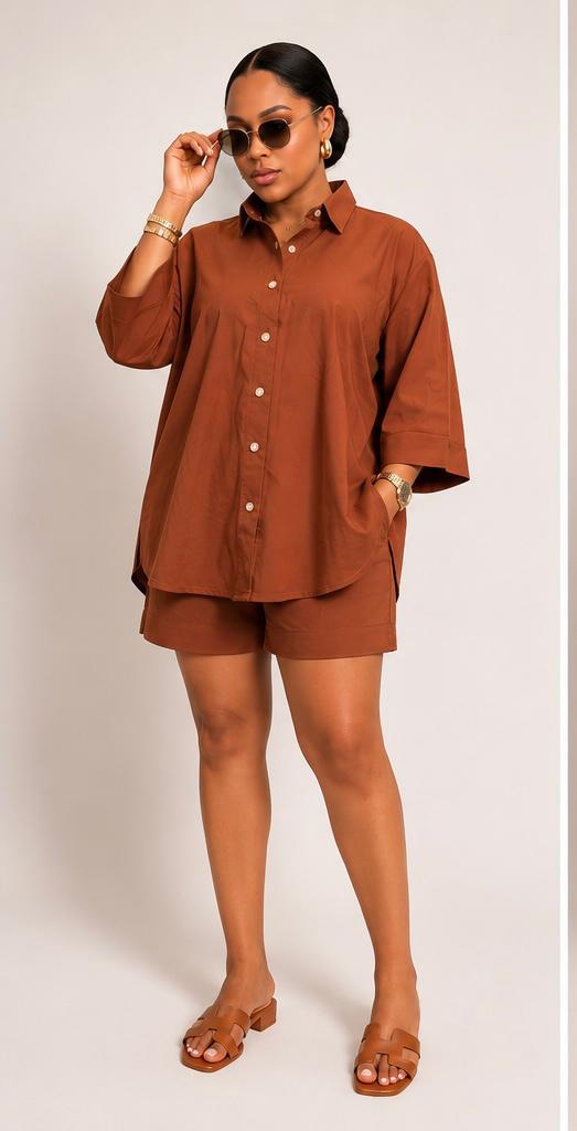 Oversized Women's Co-ord 2 Piece Set – Cinnamon Brown