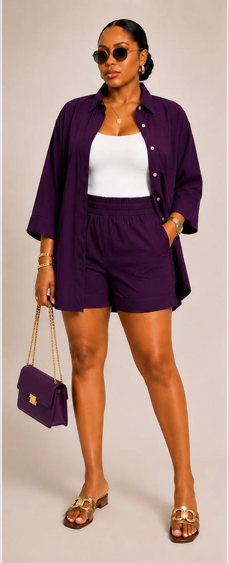 Oversized Women's Co-ord 2 Piece Set – Purple