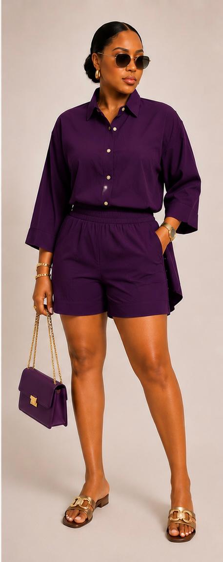 Oversized Women's Co-ord 2 Piece Set – Purple