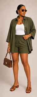 Oversized Women's Co-ord 2 Piece Set – Olive Green