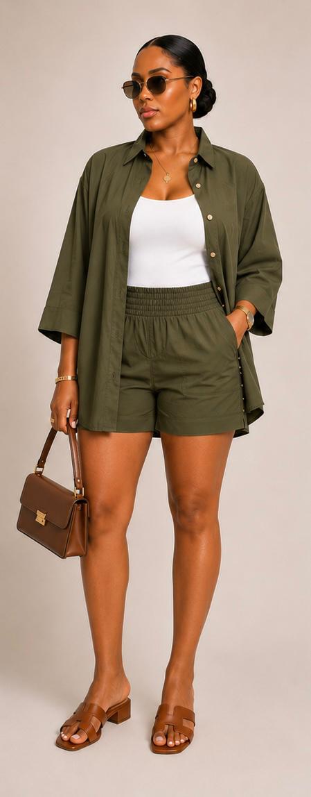 Oversized Women's Co-ord 2 Piece Set – Olive Green