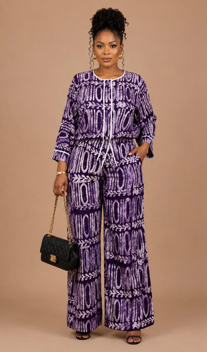 Purple Adire Crepe 2-Piece Set – Women's Co-ord | UK Size 12-14