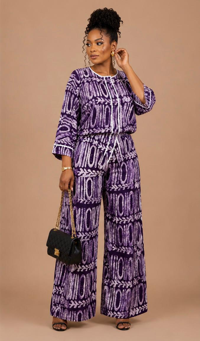 Purple Adire Crepe 2-Piece Set – Women's Co-ord | UK Size 12-14