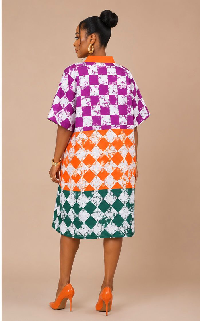Olawunmi Dress- Multitone Ankara mixed with Aso-Oke